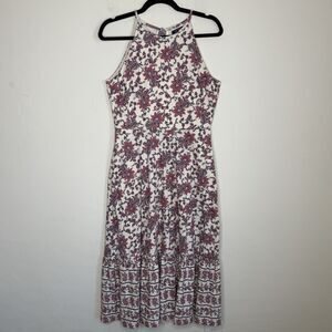 Chaps Med 100% Cotton Boho Tiered Halter Midi Dress Cottagecore Vacation Travel